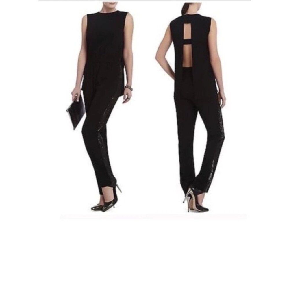 BCBGMAXAZRIA Mirabella Jumpsuit XS Open Back Sleeveless Sequin Evening Party
